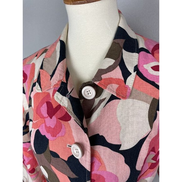 Kasper And Company Linen Blend 3/4 Sleeve Jacket Fully Lined Womens 10 Floral - Picture 2 of 9